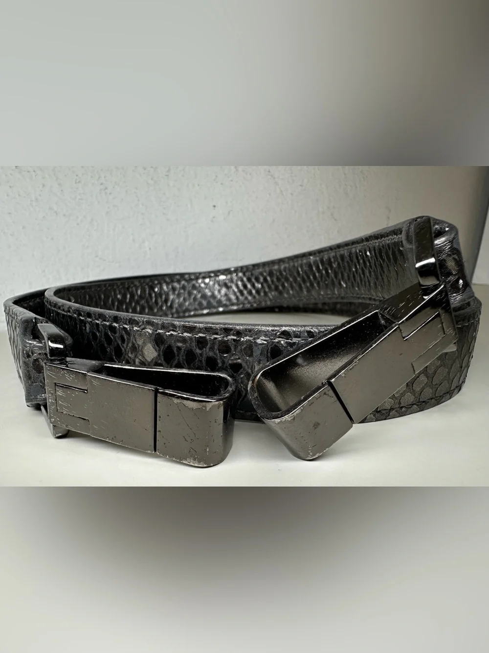 Michael Kors Glossy Black Snake-Embossed Shoulder Bag